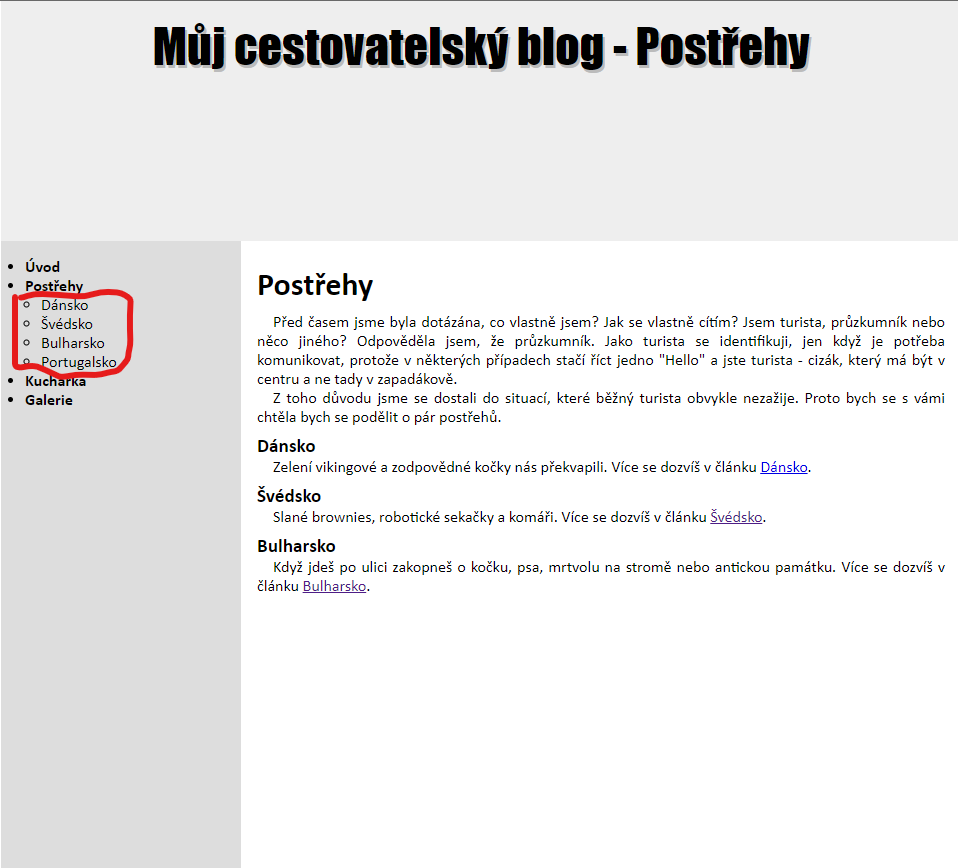 Obrázek z blogu, kde je zvýrazněno, jakou část chceme abys změnil. Detail na podmenu k úkolu
